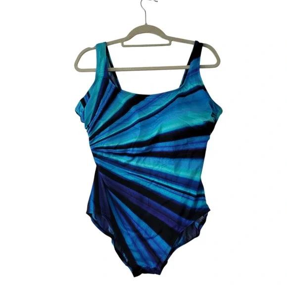 Great Lengths Swimsuit Womens 16 Black Blue One Piece Beach Bathing Suit - Picture 1 of 9